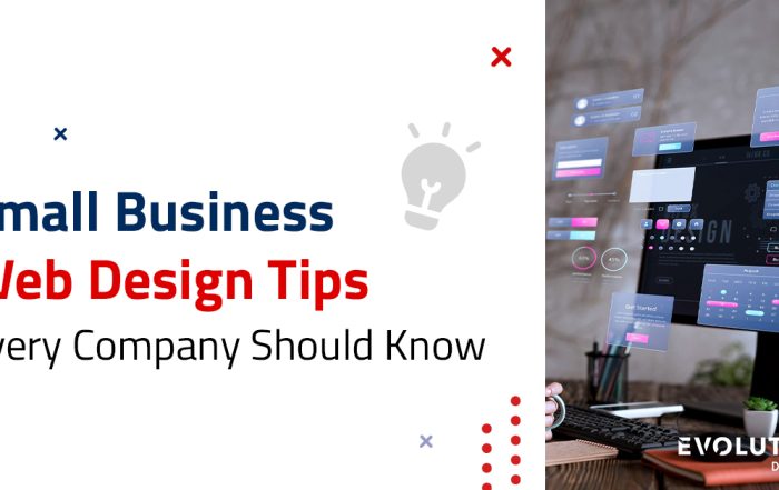 Small business web design tips shown on a modern website interface displayed on a desktop screen